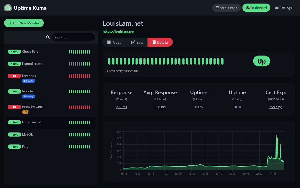 Uptime Kuma界面预览