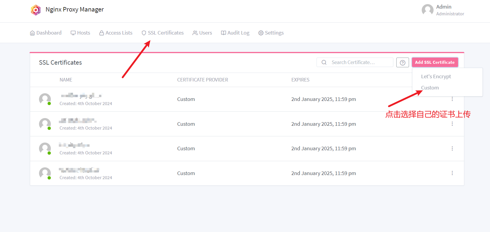 Uploading Custom SSL Certificate